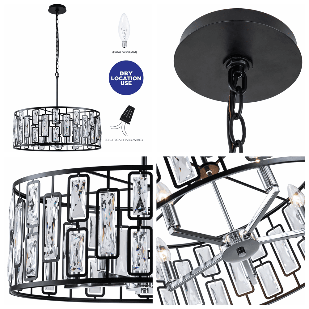 Bolton Crystal in Black Dimmable & Adjustable Height Pendant Light - Image 4